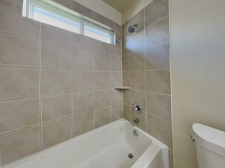 This modern bathroom features