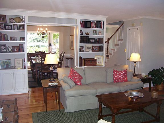 Comfortable den with built in bookcases