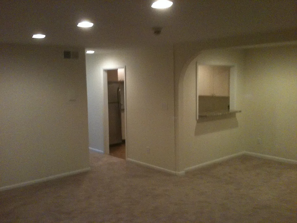 Living room left side and dining area on right