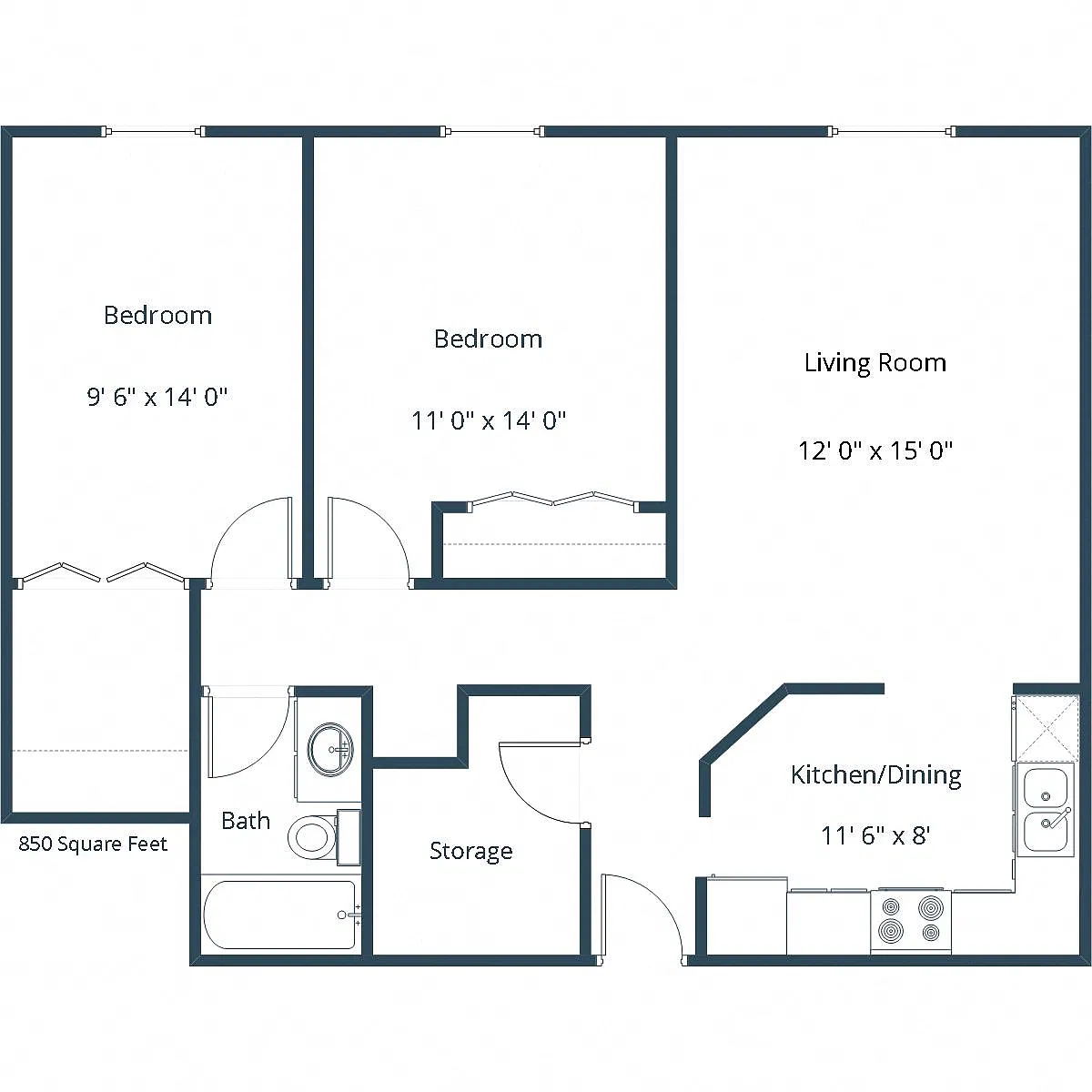 Floor plan Two Bedroom 21B