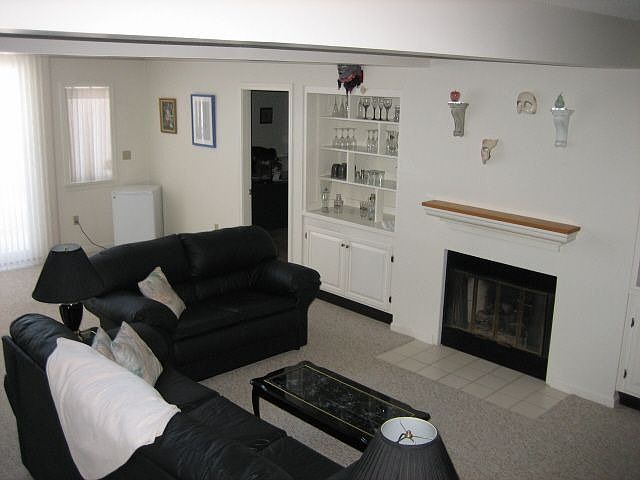 living room with gas fireplace
