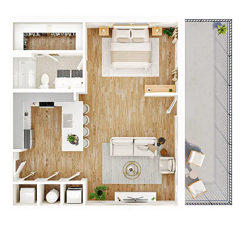 Floor plan 1B1B With Balcony