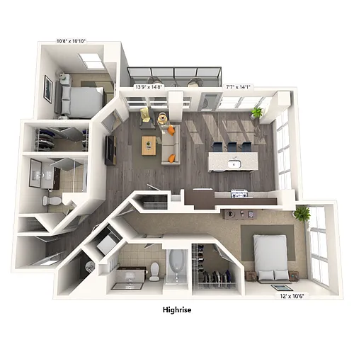Floor plan High Rise Traditional 2x2 1035-1149 SF