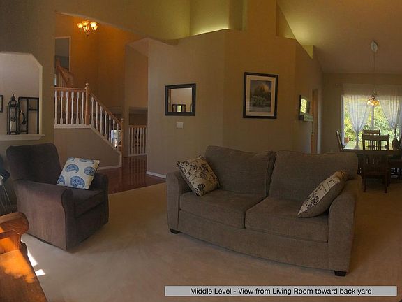 View from the front windows toward the back yard. The open floor plan gives an airy, spacious feeling.