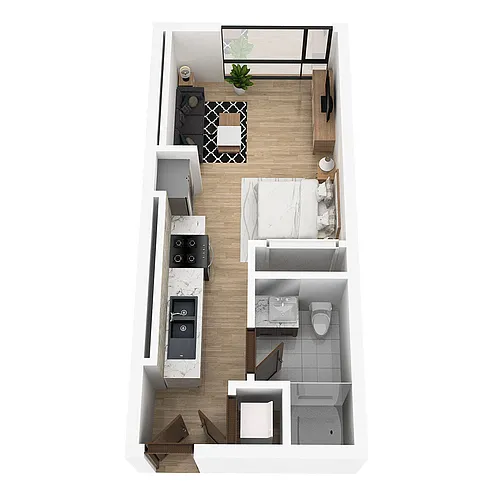 Floor plan 0BD, 1BTH A