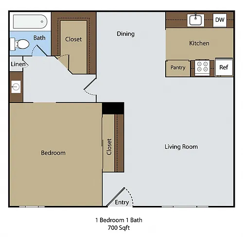 Floor plan 1 BR 1 BA