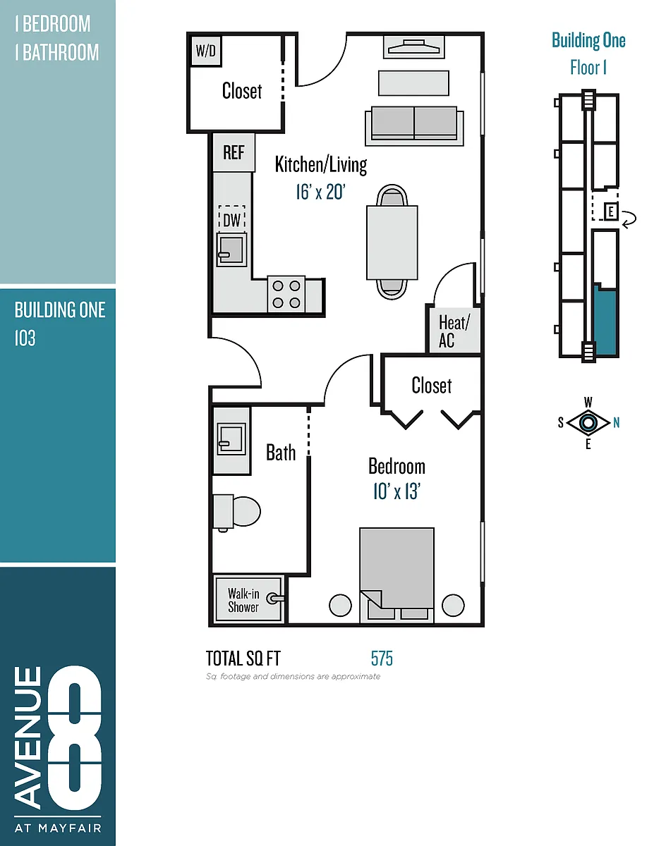 Floor plan 103 Unit 1 Bedroom / 1 Bath