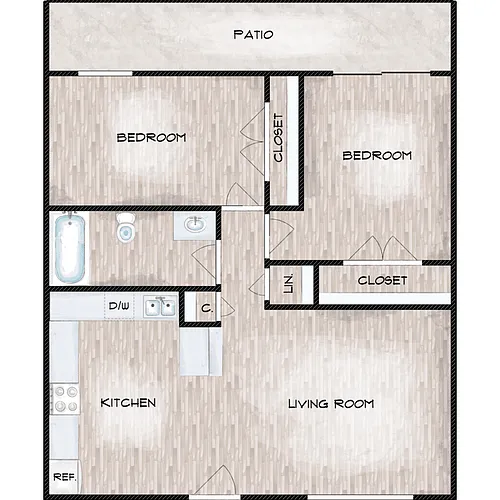Floor plan 2 Bed 1 Bath