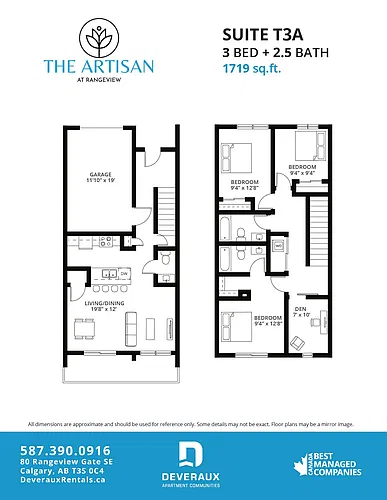Floor plan 3 Bedroom + Den Townhome 3 Bed 2.5 Bath 4