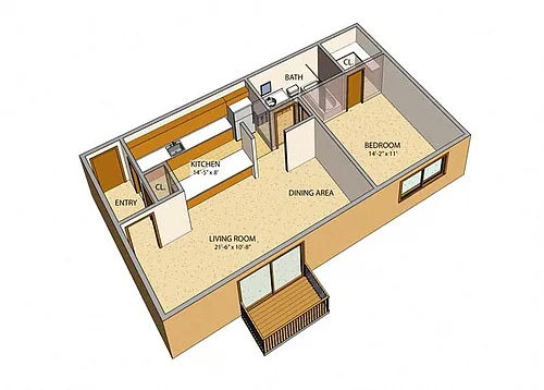 Floor plan Liberty Square - 1 Bed, 1 Bath, Rear