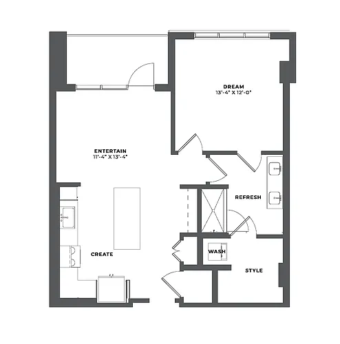 Floor plan 1 Bed/1 Bath-AH1-B