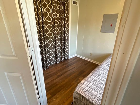 Doorway view of the bedroom with large closet