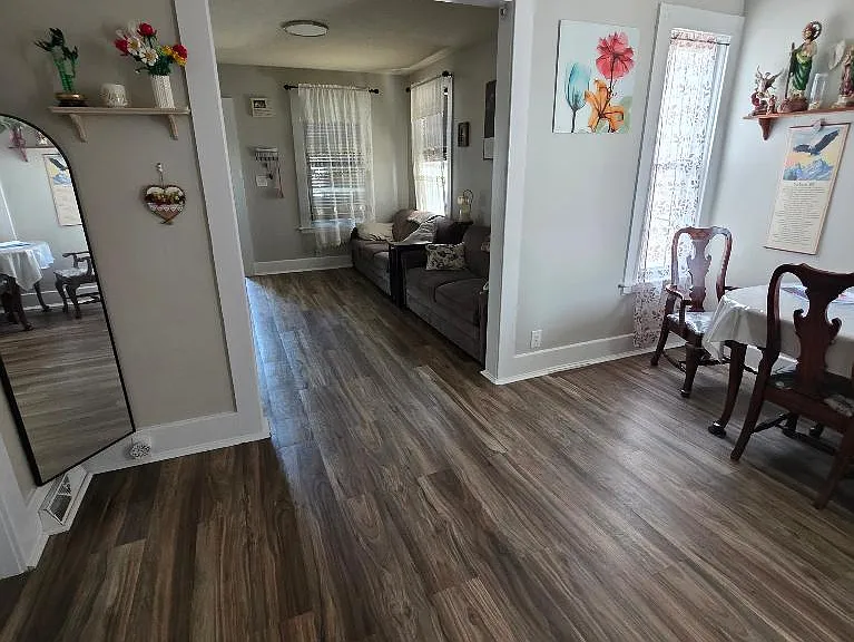 View of ding room into living room