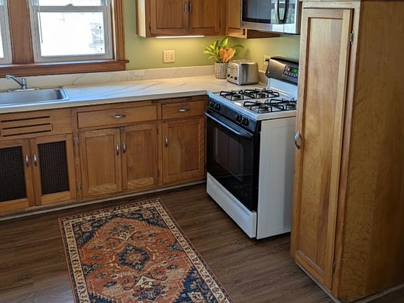 Cooking area in sunny kitchen