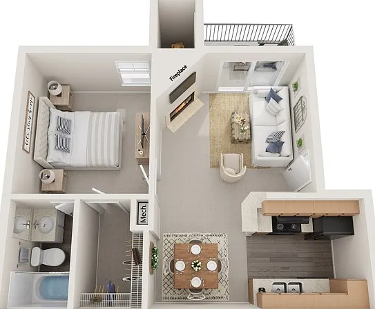 One Bedroom, 540 sqft, Full-Size Washer/Dryer, Patio/Balcony, Walk-in Closet, Fireplace in Selected Units, Vaulted Ceilings in Selected Units One Bedroom, 540 sqft, Full-Size Washer/Dryer, Patio/Balcony, Walk-in Closet, Fireplace in Selected Units, Vaulte