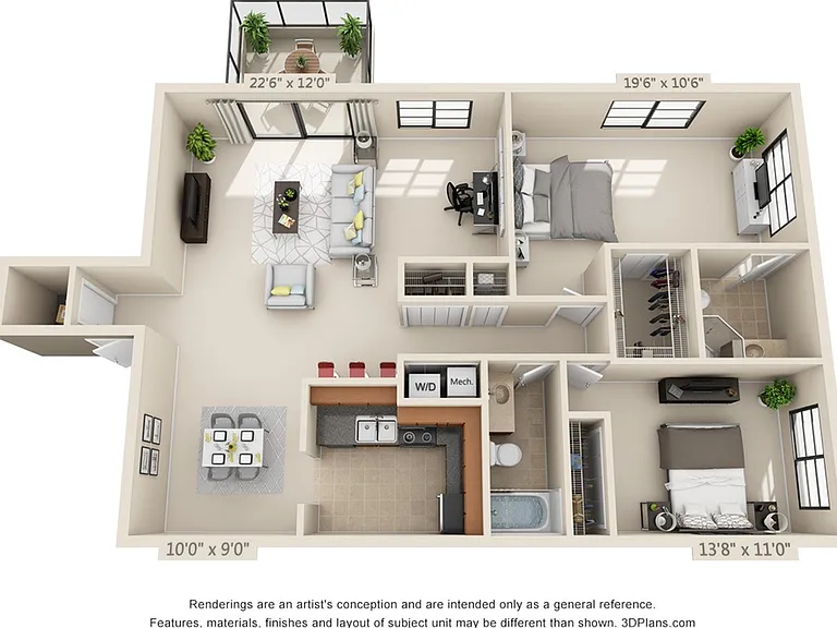 Banyan, 2 Bed, 2 Bath, 1,260 SF