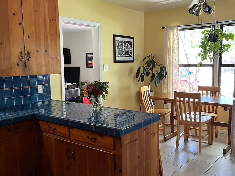 view from kitchen to dining area