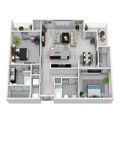 Floor plan 2 Bedroom 2 Bath 1103 sqft B3