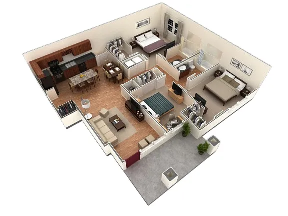 Floor plan 3 BR Grand Courtyard Garage