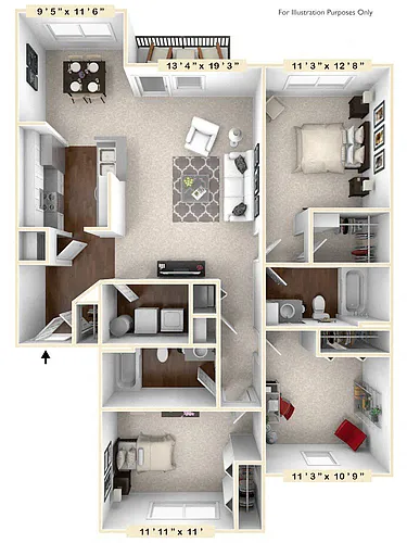 Floor plan The Gamble 3 BR 2 BA