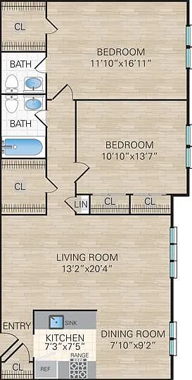 2 Bedroom, 2 Bath. 985 Sq. Ft.