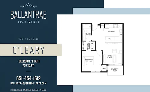 Floor plan O'Leary - 1 BR New Construction