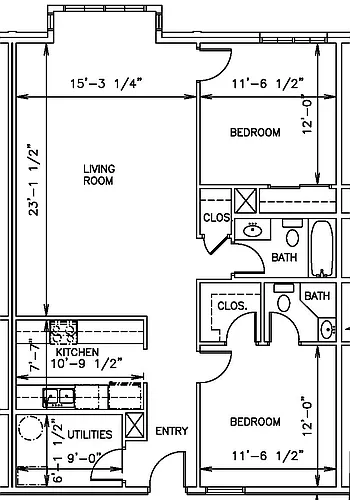 Floor plan 2 Bedrooms 2 Bathrooms NORTH