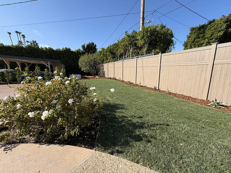 Backyard, new fence and landscaping