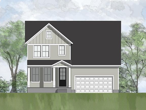 brick, siding and board and batten house with front porch