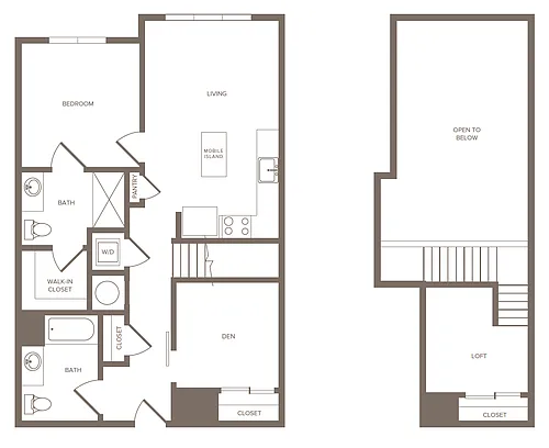 Floor plan 1 Bed/2 Bath Den and Loft-A
