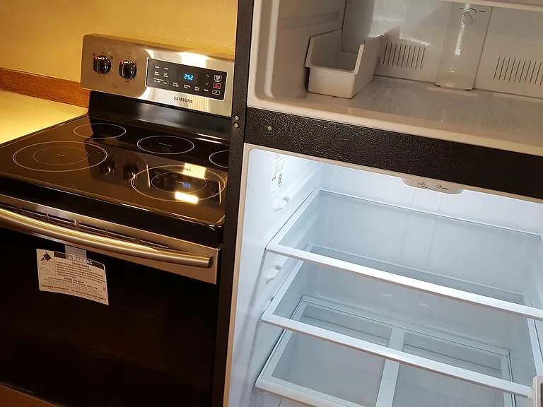 Refrigerator and electric range newly installed.