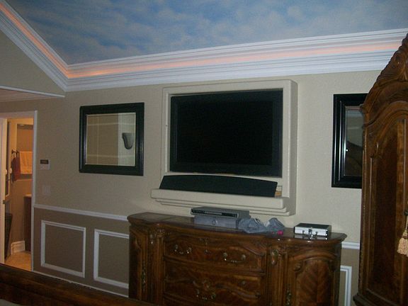 Custom bulit-in plasma with lighted crown molding! 