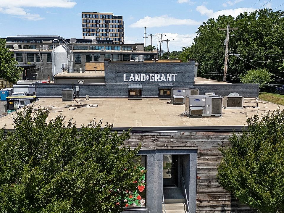 Vibrant urban scene showcasing a modern rooftop venue at Land Grant Brewery