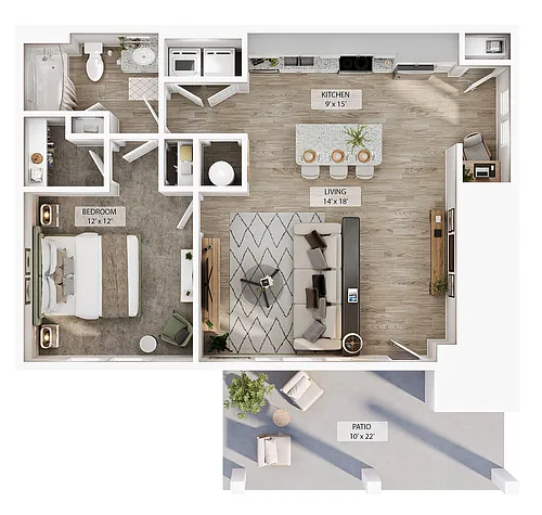Floor plan 1 BR Grand Courtyard