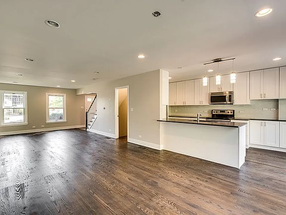 Open 1st floor living dining kitchen