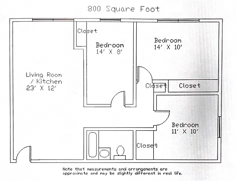 Floor plan 3 Bedroom / 1 Bathroom - Floorplan A