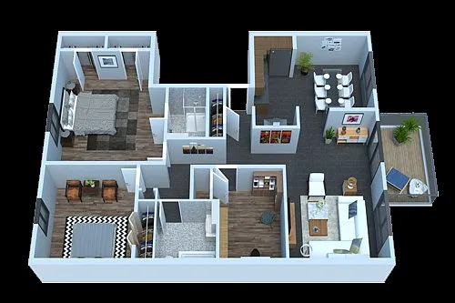 Floor plan Two Bedroom Two Bathroom with a Den