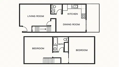 Floor plan 2 Bedroom, 1.5 Bath B (60% Income Restricted)