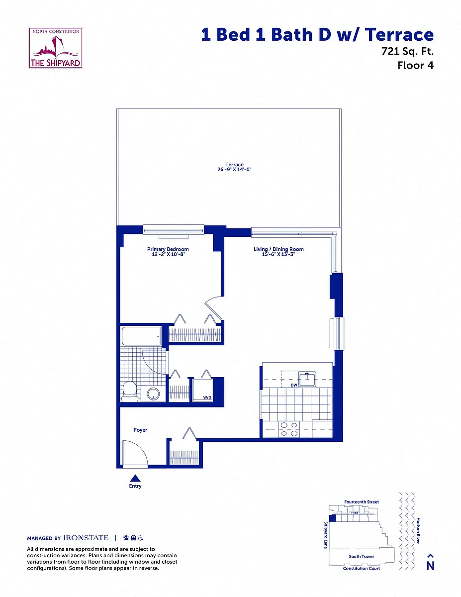 Floor plan 1 Bed 1 Bath D with Terrace