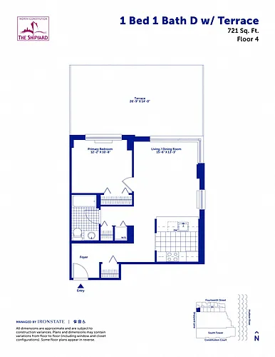 Floor plan 1 Bed 1 Bath D with Terrace