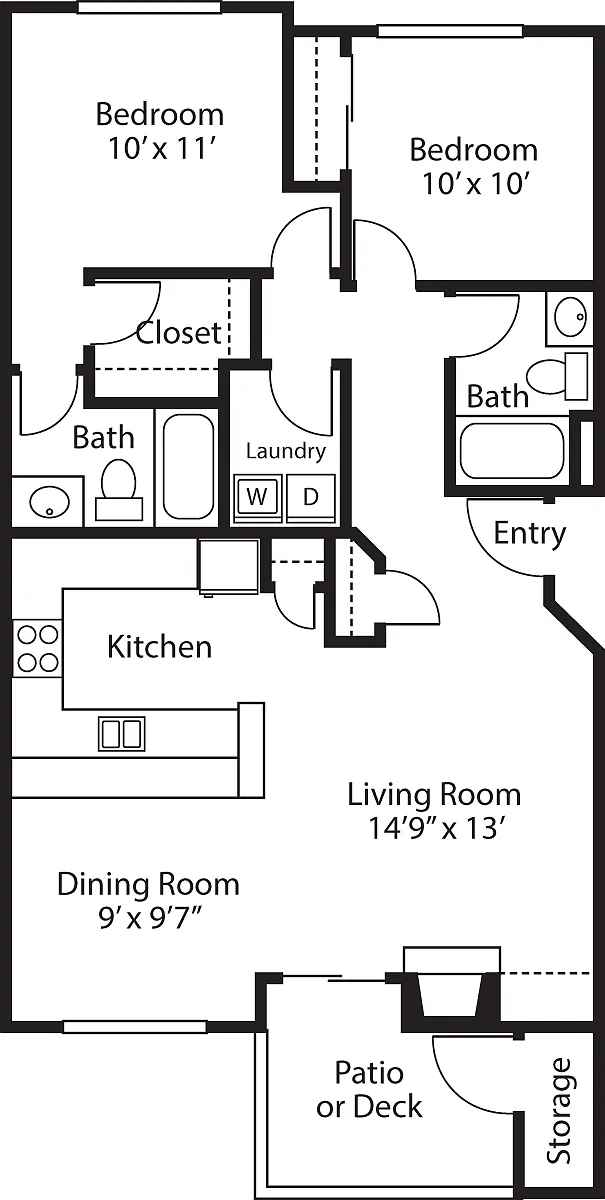 Floor plan Two Bedroom Two Baths
