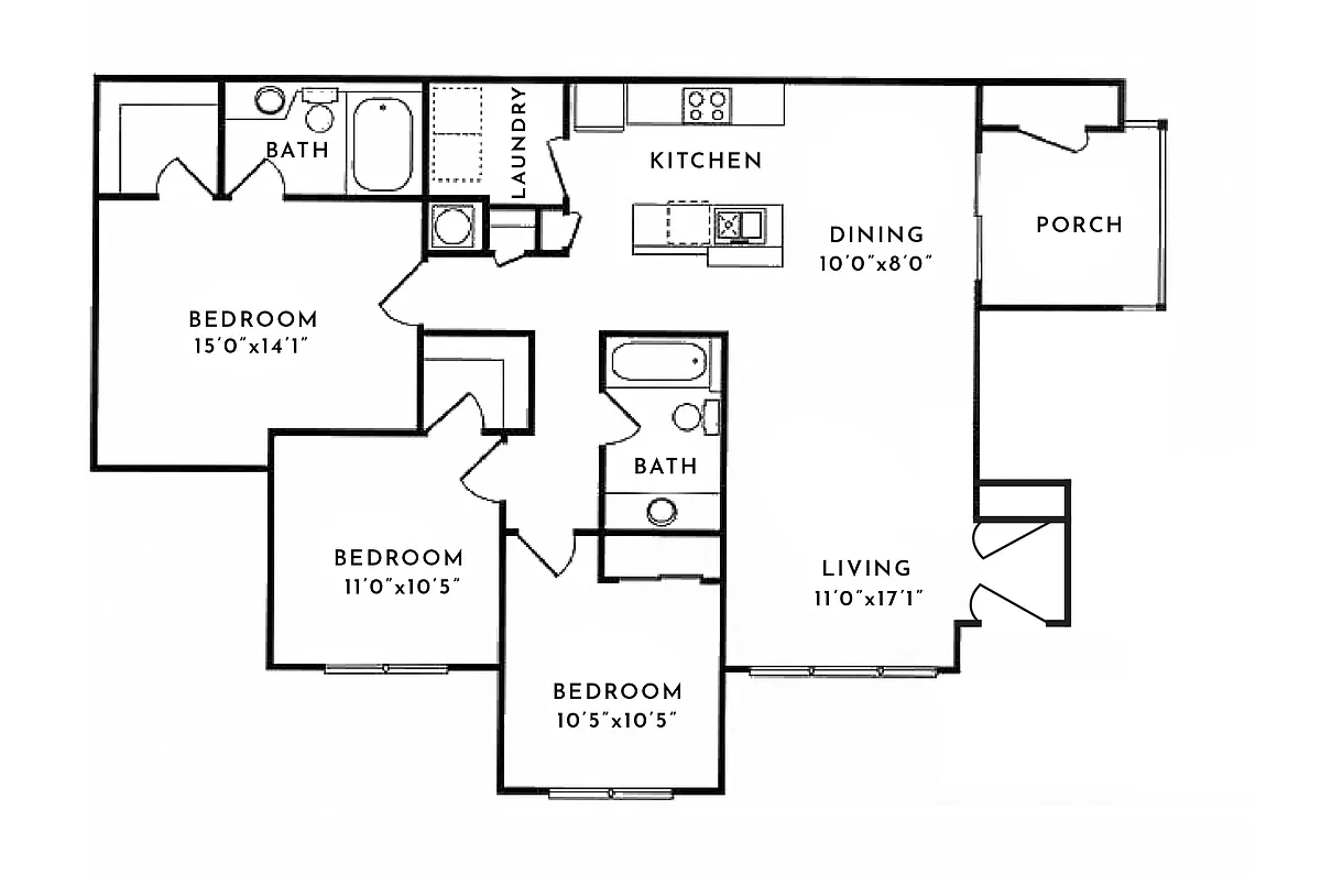 Floor plan 3BR 2BA (1420sf)