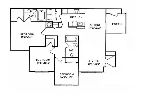 Floor plan 3BR 2BA (1420sf)