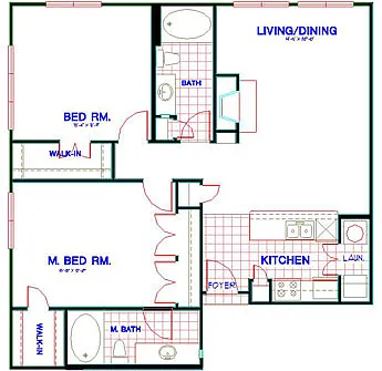 Floor plan Traditional 2x2 1125-1288 SF