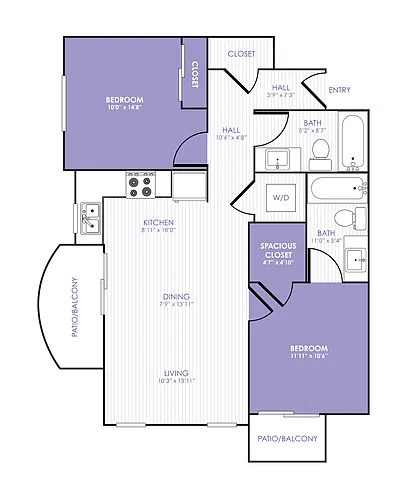 Floor plan 2 Bed 2 Bath 22F