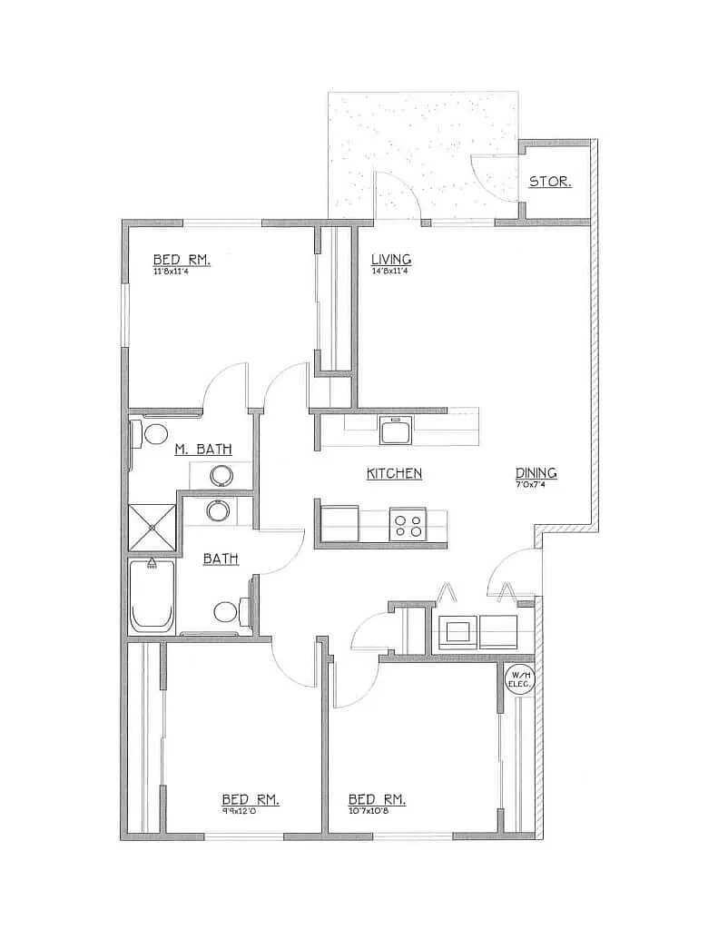 Floor plan 3 Bedroom, 2 Bathroom