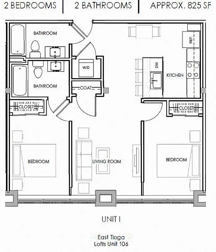 Floor plan Two Bedroom Two Bath Lofts