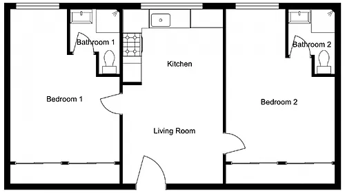 Floor plan 2 Bed 1 Bath