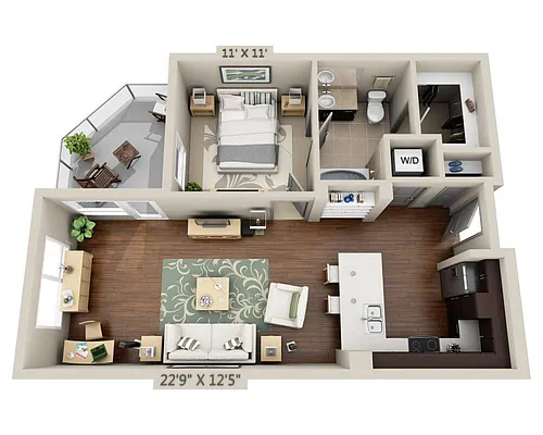 Floor plan One Bedroom A1G