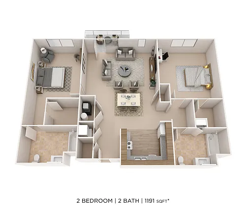 Floor plan Two Bedroom 2 Bath- 1191 sqft
